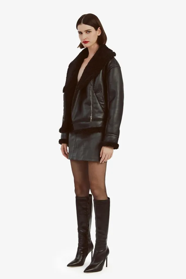 Women Bardot Jackets Dasha Vegan Leather Jacket In Black Black