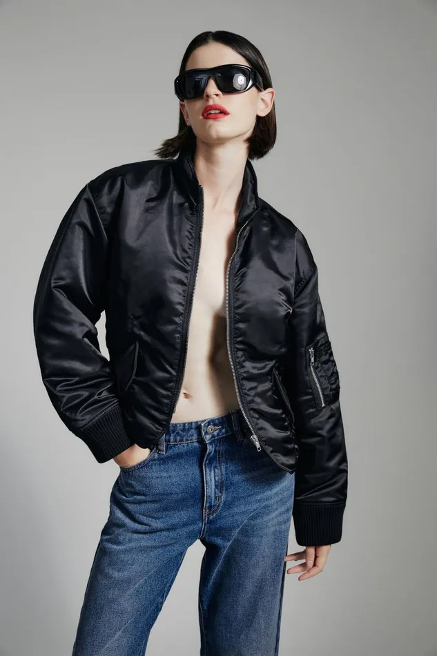 Women Bardot Jackets Fitted Bomber Jacket In Black Black