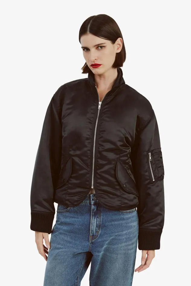 Women Bardot Jackets Fitted Bomber Jacket In Black Black Women Bardot Jackets Fitted Bomber Jacket In Black Black