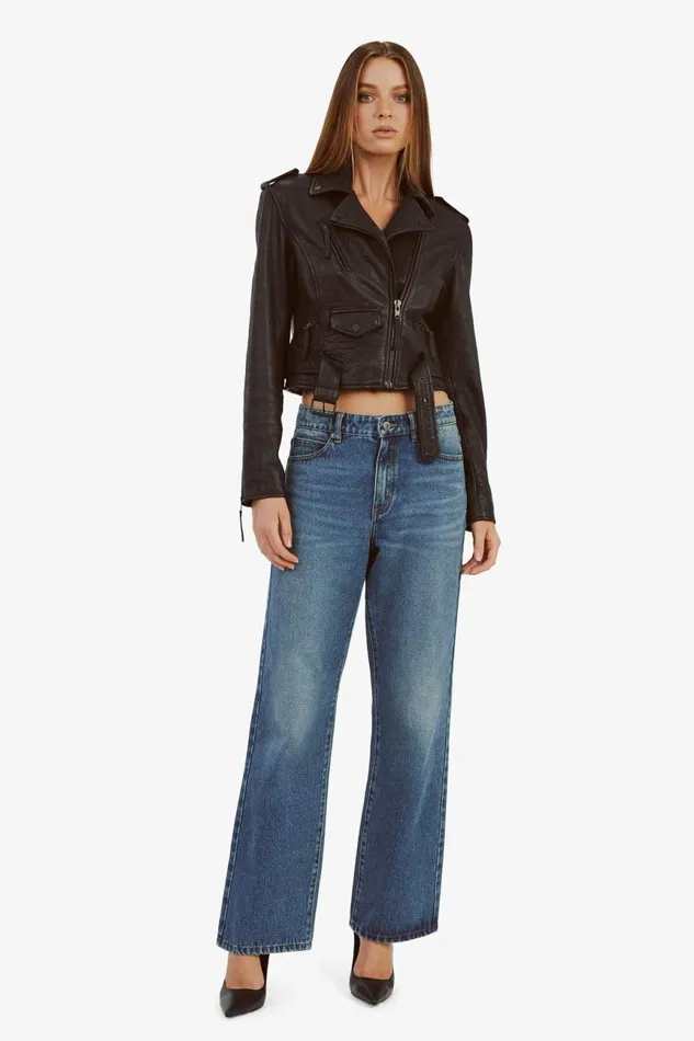 Women Bardot Jackets Fitted Leather Biker Jacket In Black Black Women Bardot Jackets Fitted Leather Biker Jacket In Black Black