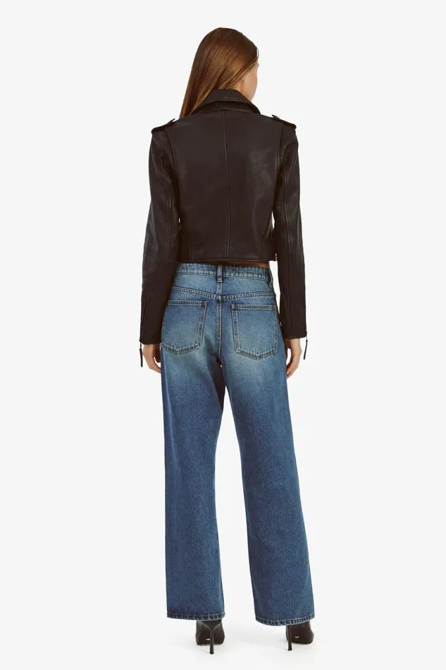 Women Bardot Jackets Fitted Leather Biker Jacket In Black Black Women Bardot Jackets Fitted Leather Biker Jacket In Black Black