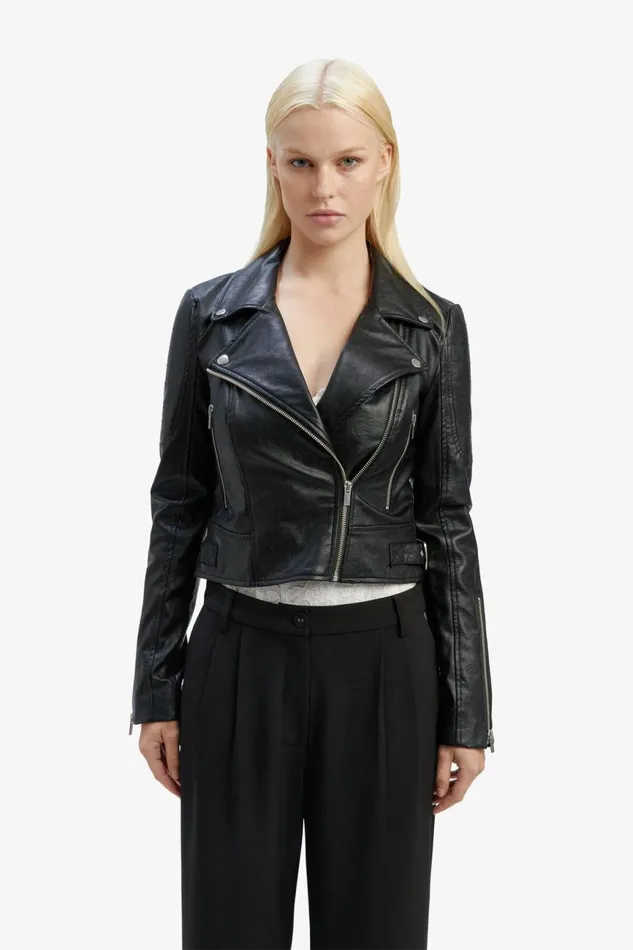 Women Bardot Jackets Kora Vegan Leather Biker Jacket In Black Black Women Bardot Jackets Kora Vegan Leather Biker Jacket In Black Black