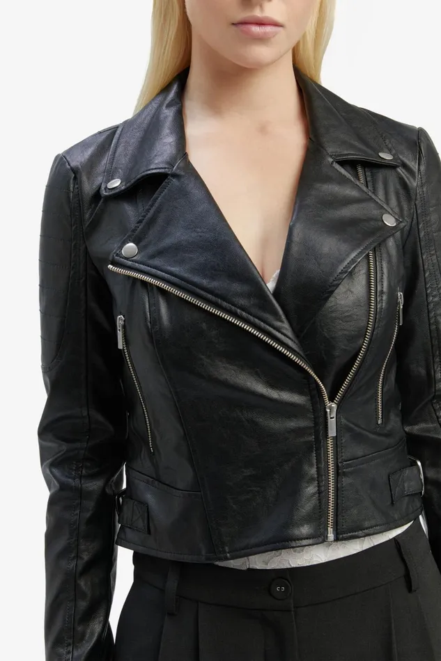 Women Bardot Jackets Kora Vegan Leather Biker Jacket In Black Black Women Bardot Jackets Kora Vegan Leather Biker Jacket In Black Black