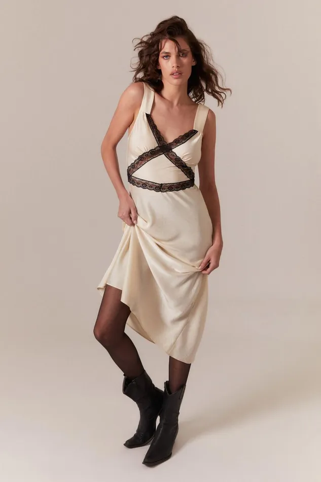 Women Bardot Occasion Dresses Emory Lace Slip Dress In Blackwhite Blackwhite