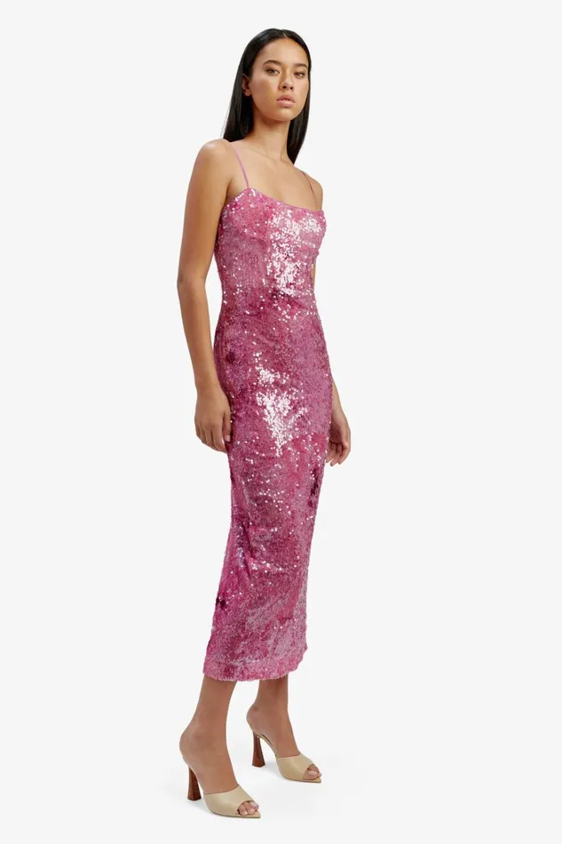 Women Bardot Occasion Dresses Infinite Sequin Maxi Dress In Party Pink Party Pink