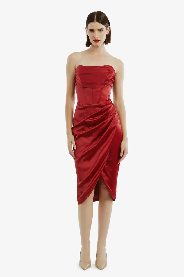 Women Bardot Occasion Dresses Jamila Corset Dress In Burgundy Burgundy Women Bardot Occasion Dresses Jamila Corset Dress In Burgundy Burgundy
