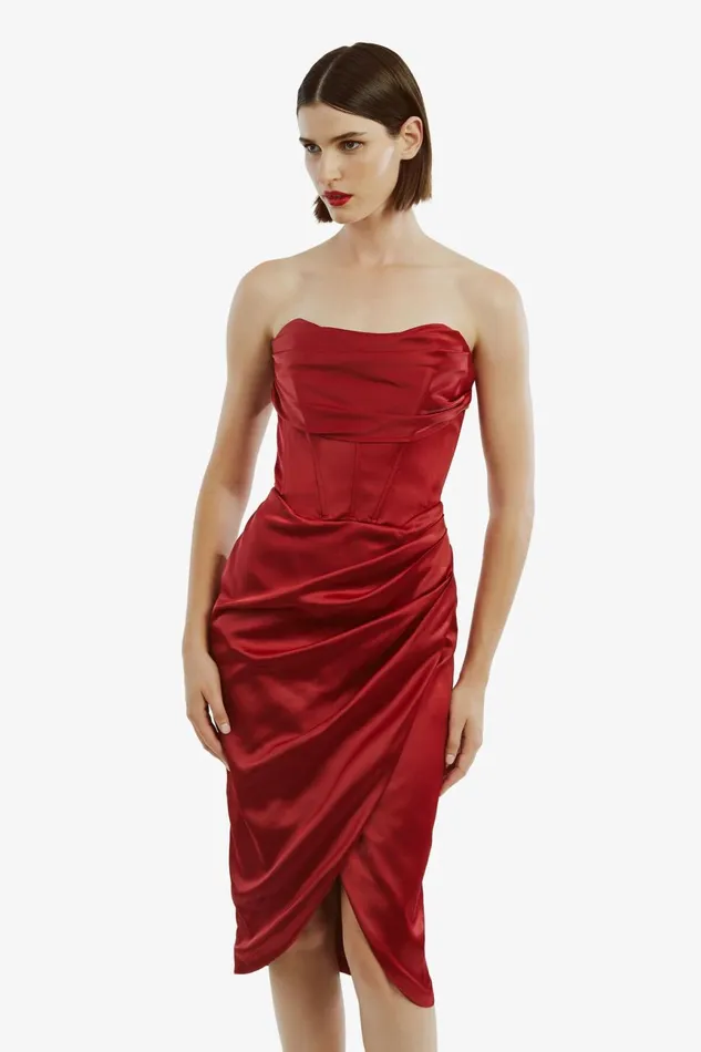 Women Bardot Occasion Dresses Jamila Corset Dress In Burgundy Burgundy Women Bardot Occasion Dresses Jamila Corset Dress In Burgundy Burgundy