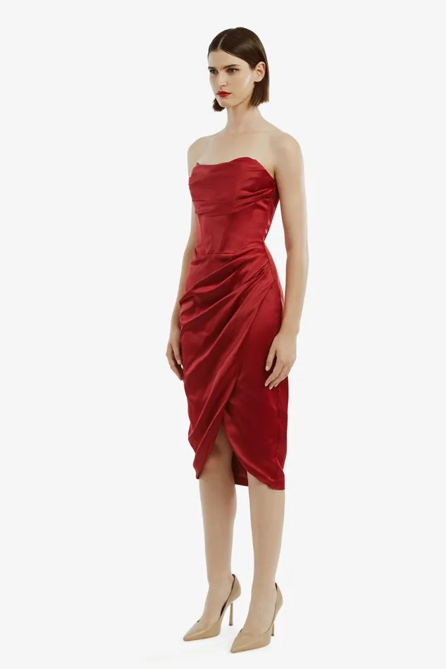 Women Bardot Occasion Dresses Jamila Corset Dress In Burgundy Burgundy Women Bardot Occasion Dresses Jamila Corset Dress In Burgundy Burgundy