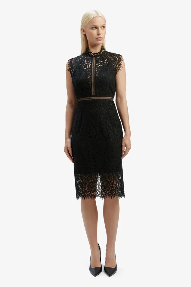 Women Bardot Occasion Dresses Lace Panel Dress In Black Black