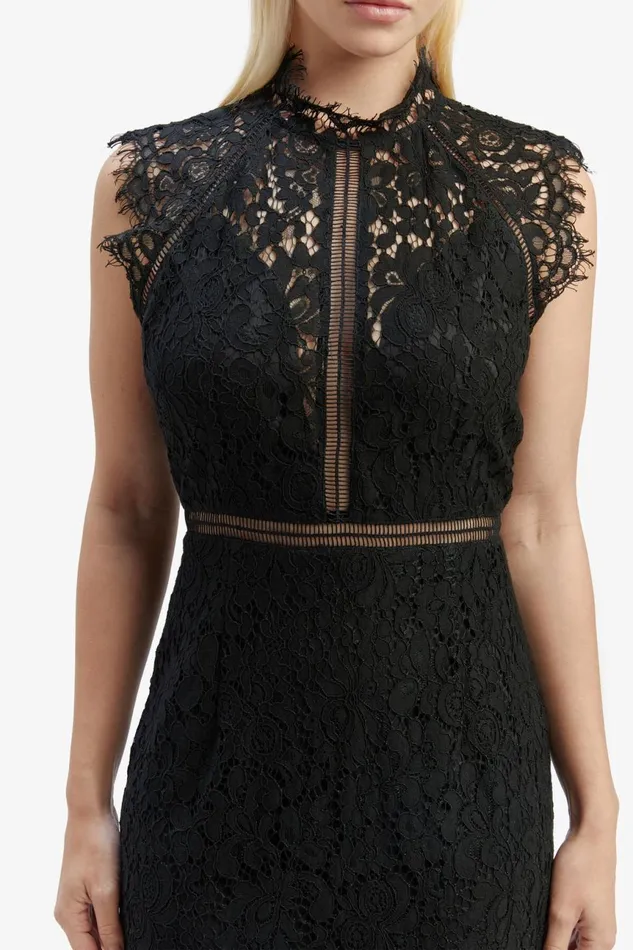 Women Bardot Occasion Dresses Lace Panel Dress In Black Black Women Bardot Occasion Dresses Lace Panel Dress In Black Black