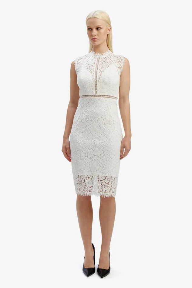 Women Bardot Occasion Dresses Lace Panel Dress In Orchid White Orchid White