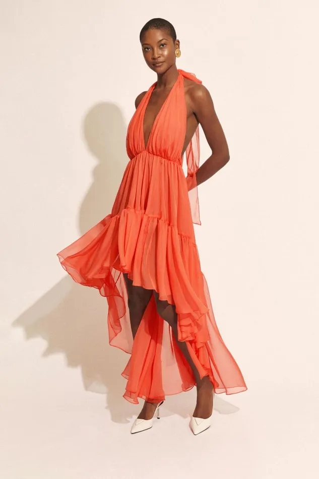 Women Bardot Occasion Dresses Leona High Low Ruffle Dress In Fire Red Fire Red