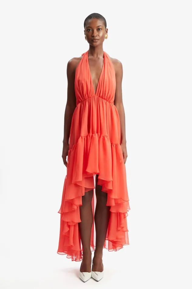 Women Bardot Occasion Dresses Leona High Low Ruffle Dress In Fire Red Fire Red