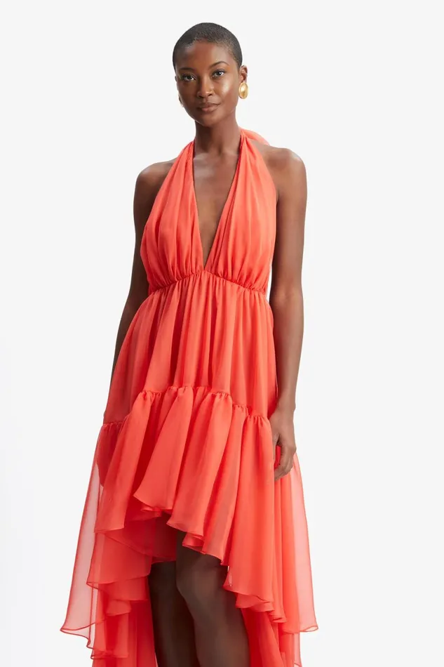 Women Bardot Occasion Dresses Leona High Low Ruffle Dress In Fire Red Fire Red