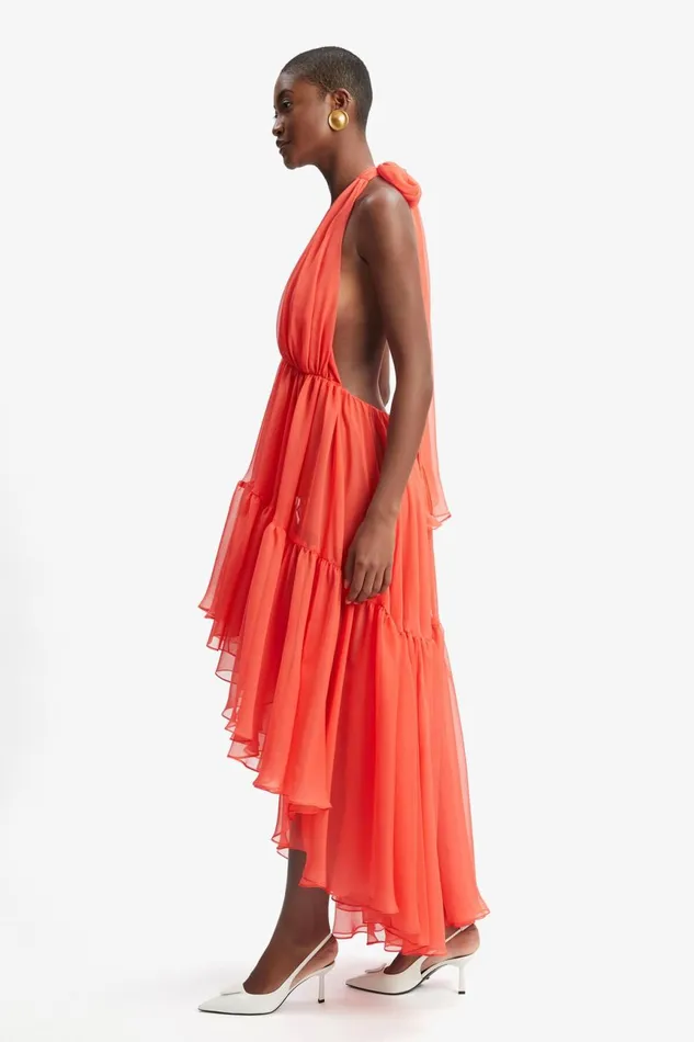 Women Bardot Occasion Dresses Leona High Low Ruffle Dress In Fire Red Fire Red