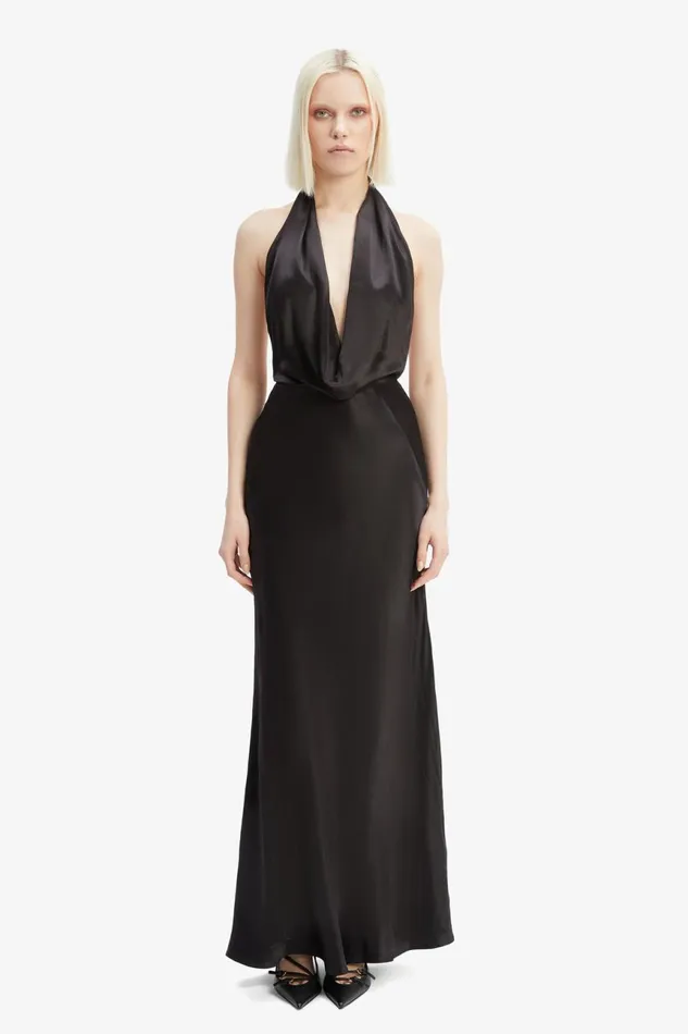 Women Bardot Occasion Dresses Nola Satin Cowl Maxi Dress In Black Black Women Bardot Occasion Dresses Nola Satin Cowl Maxi Dress In Black Black