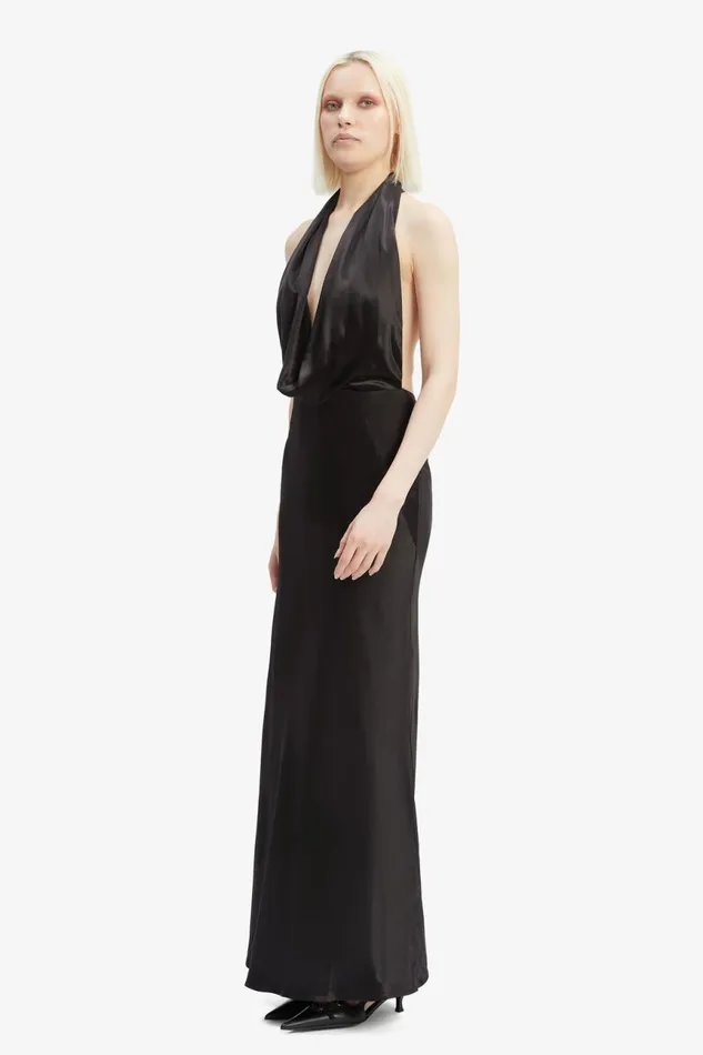 Women Bardot Occasion Dresses Nola Satin Cowl Maxi Dress In Black Black Women Bardot Occasion Dresses Nola Satin Cowl Maxi Dress In Black Black