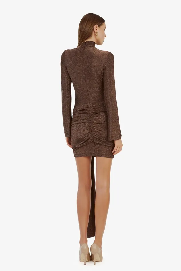 Women Bardot Occasion Dresses Seraphina Tie Front Dress In Bronze Bronze Women Bardot Occasion Dresses Seraphina Tie Front Dress In Bronze Bronze
