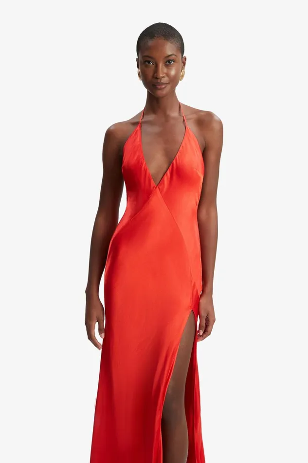 Women Bardot Occasion Dresses Yve Halter Dress In Fire Red Fire Red Women Bardot Occasion Dresses Yve Halter Dress In Fire Red Fire Red