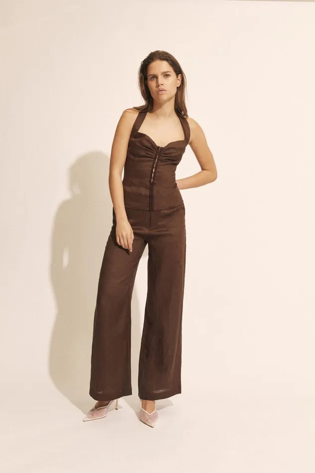 Women Bardot Pants Enya Linen Pant In Chocolate Chocolate