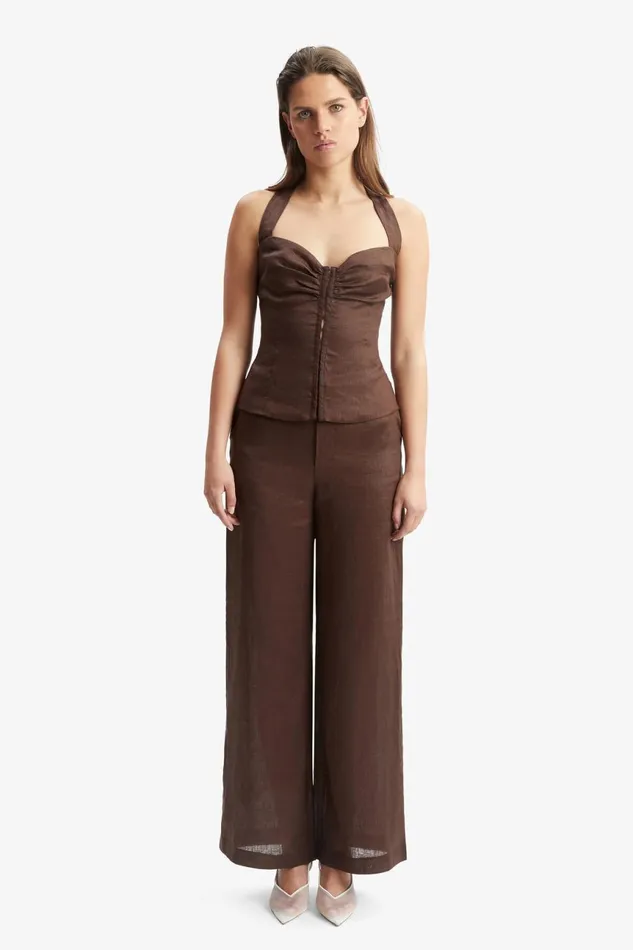 Women Bardot Pants Enya Linen Pant In Chocolate Chocolate Women Bardot Pants Enya Linen Pant In Chocolate Chocolate