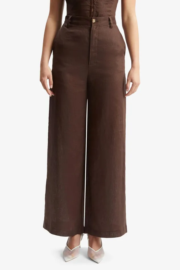 Women Bardot Pants Enya Linen Pant In Chocolate Chocolate Women Bardot Pants Enya Linen Pant In Chocolate Chocolate