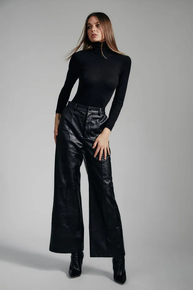 Women Bardot Pants Marlowe Pu Wide Leg Pant In Black Black