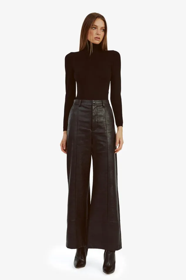 Women Bardot Pants Marlowe Pu Wide Leg Pant In Black Black Women Bardot Pants Marlowe Pu Wide Leg Pant In Black Black