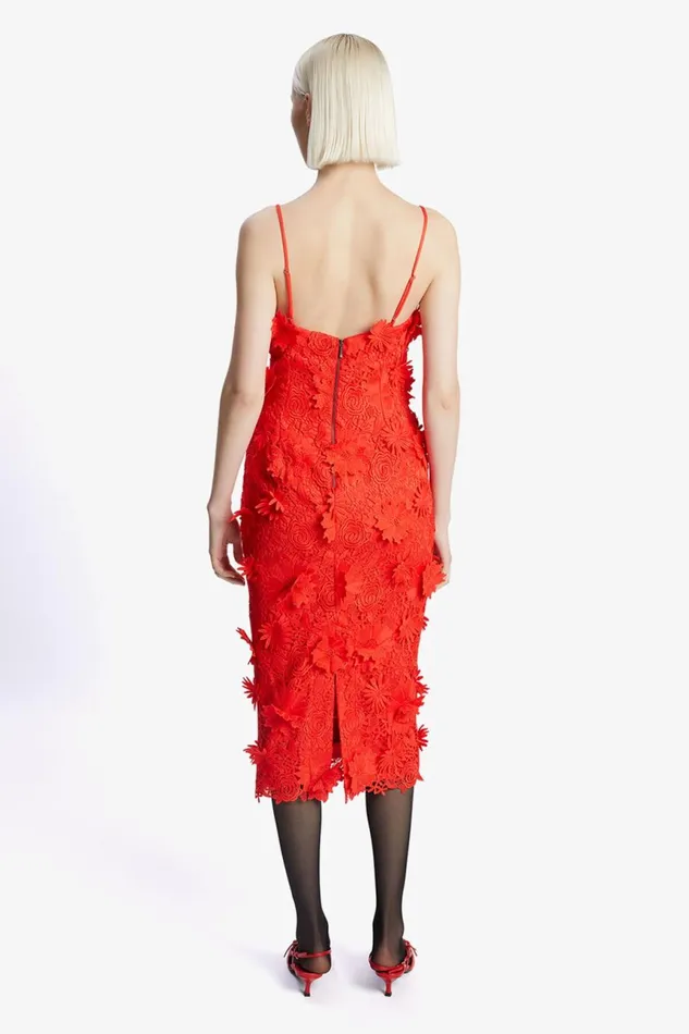 Women Bardot Party Dresses Adei Lace Midi Dress In Fire Red Fire Red