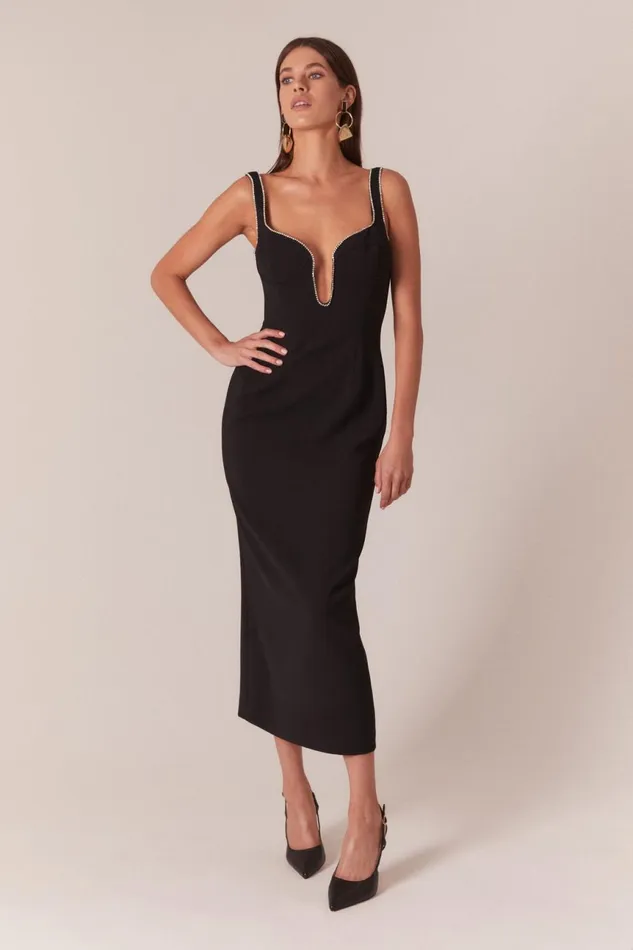Women Bardot Party Dresses Brooklyn Diamonte Midi Dress In Black Black
