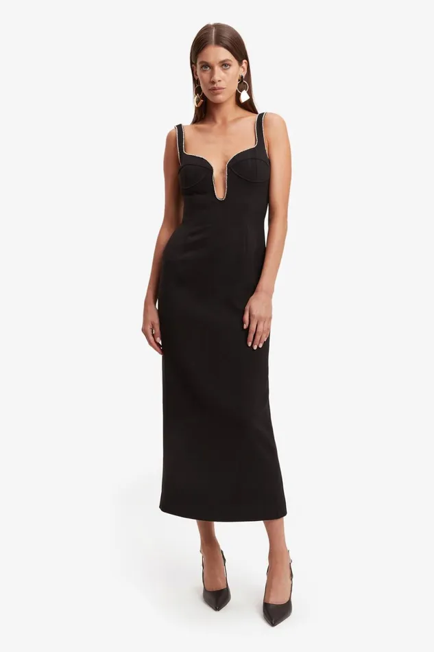 Women Bardot Party Dresses Brooklyn Diamonte Midi Dress In Black Black Women Bardot Party Dresses Brooklyn Diamonte Midi Dress In Black Black