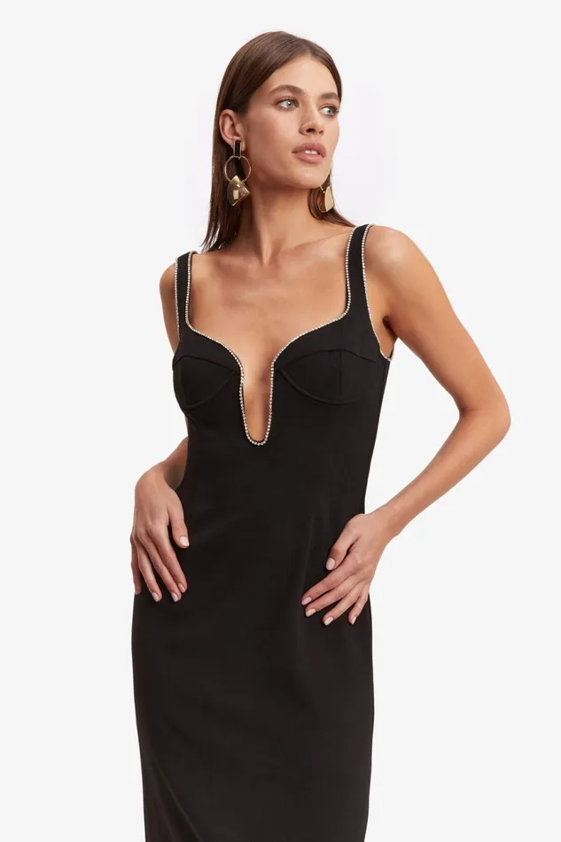 Women Bardot Party Dresses Brooklyn Diamonte Midi Dress In Black Black Women Bardot Party Dresses Brooklyn Diamonte Midi Dress In Black Black