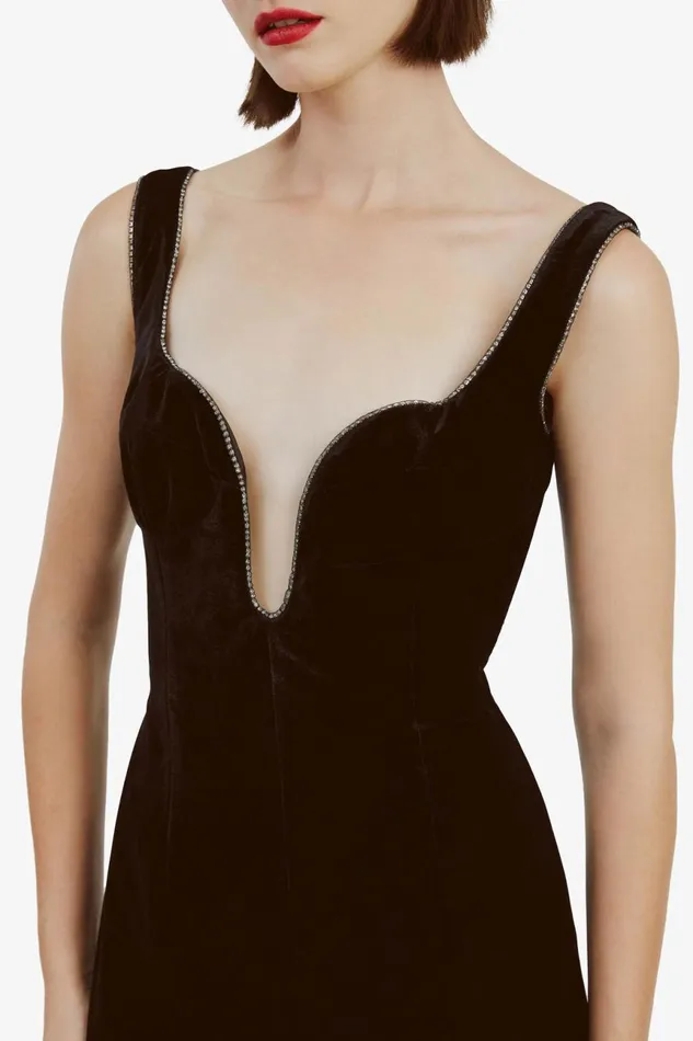 Women Bardot Party Dresses Brooklyn Velour Midi Dress In Black Black Women Bardot Party Dresses Brooklyn Velour Midi Dress In Black Black