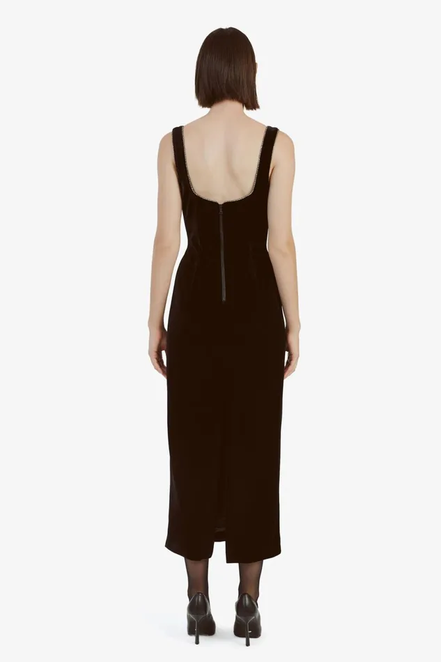 Women Bardot Party Dresses Brooklyn Velour Midi Dress In Black Black Women Bardot Party Dresses Brooklyn Velour Midi Dress In Black Black