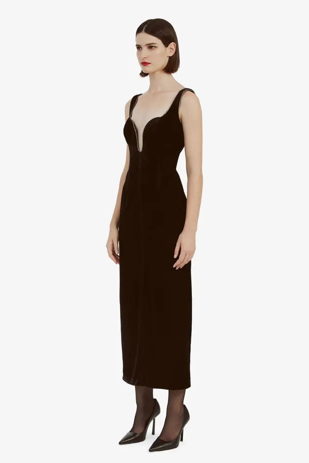 Women Bardot Party Dresses Brooklyn Velour Midi Dress In Black Black Women Bardot Party Dresses Brooklyn Velour Midi Dress In Black Black