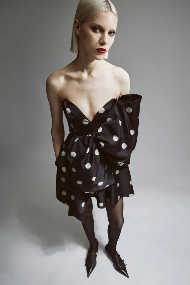 Women Bardot Party Dresses Brydie Bow Mini Dress In Black Spot Black Spot