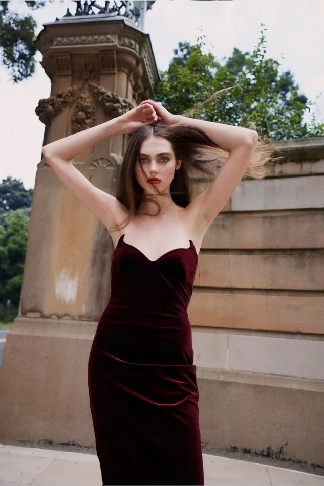 Women Bardot Party Dresses Camellia Velour Midi Dress In Burgundy Burgundy Women Bardot Party Dresses Camellia Velour Midi Dress In Burgundy Burgundy