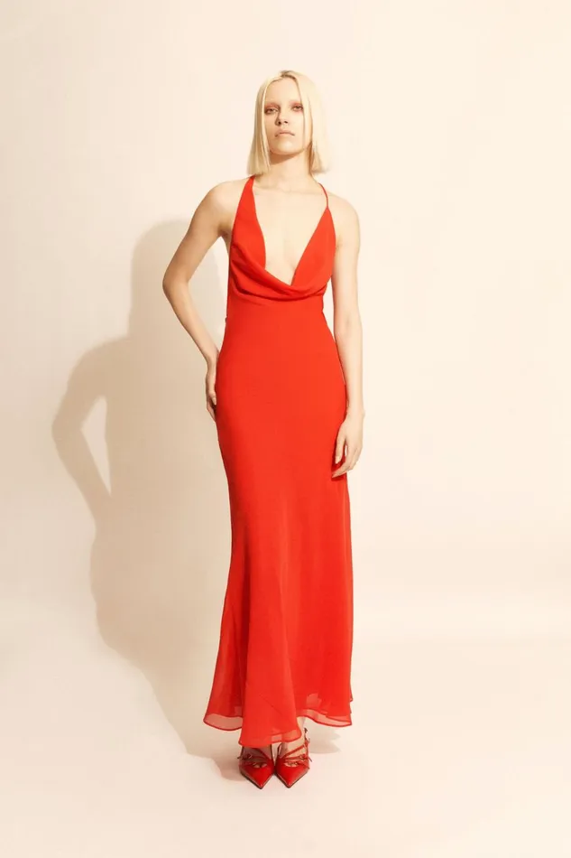 Women Bardot Party Dresses Cherie Cowl Neck Maxi Dress In Deep Red Deep Red