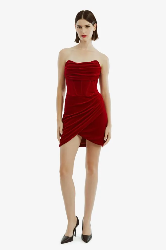 Women Bardot Party Dresses Claudette Mini Dress In Deep Red Deep Red