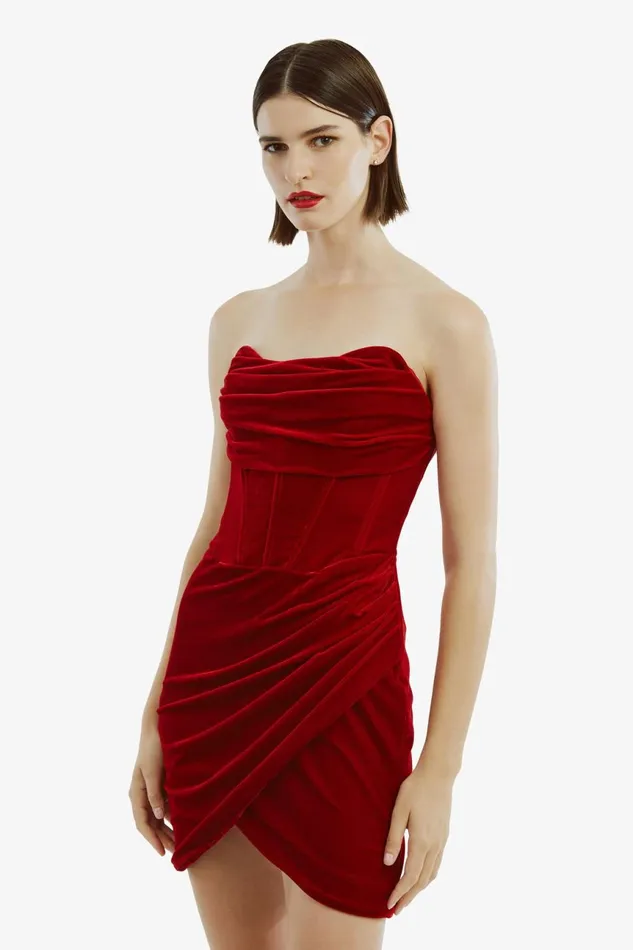 Women Bardot Party Dresses Claudette Mini Dress In Deep Red Deep Red