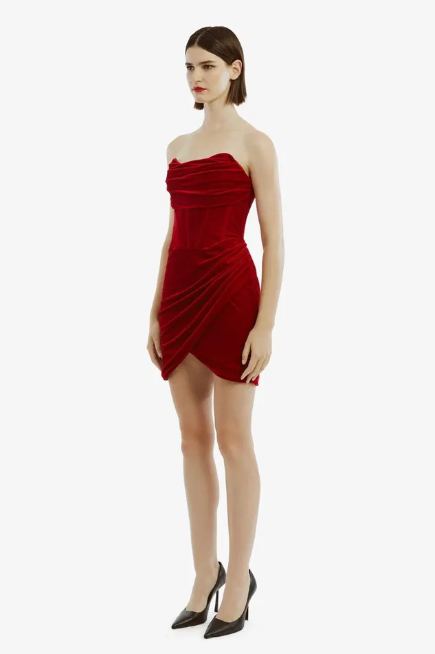 Women Bardot Party Dresses Claudette Mini Dress In Deep Red Deep Red