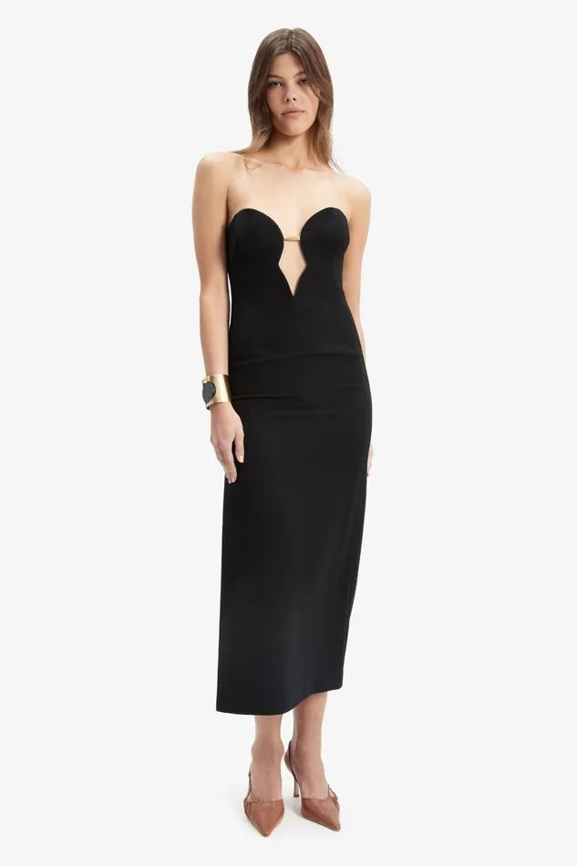 Women Bardot Party Dresses Eleni Chain Midi Dress In Black Black Women Bardot Party Dresses Eleni Chain Midi Dress In Black Black