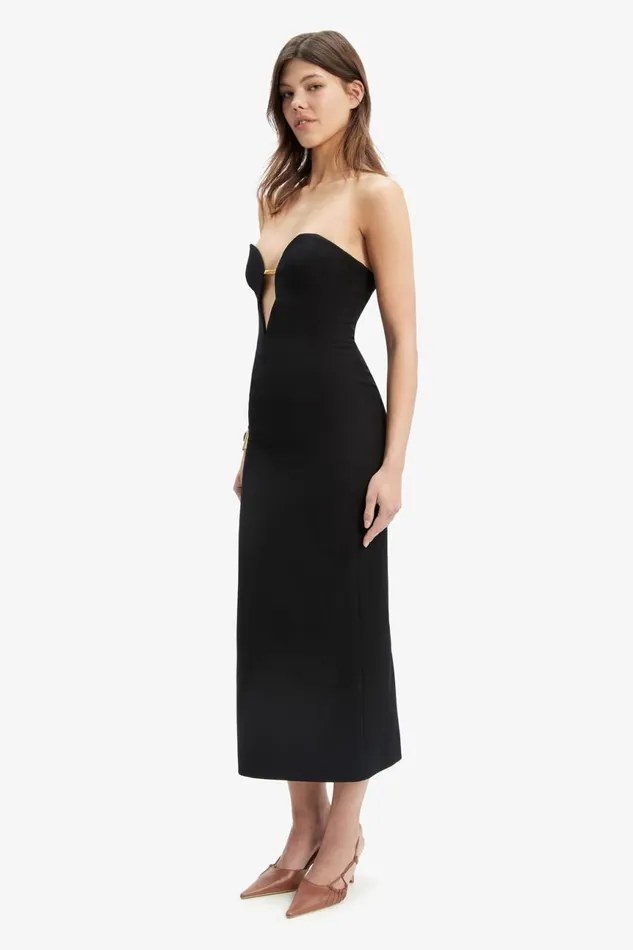 Women Bardot Party Dresses Eleni Chain Midi Dress In Black Black Women Bardot Party Dresses Eleni Chain Midi Dress In Black Black
