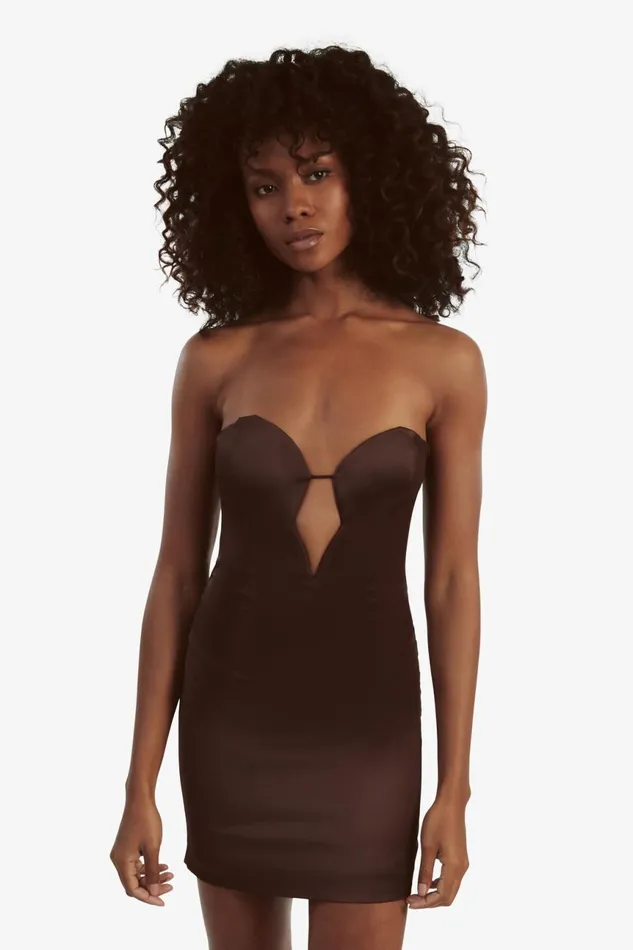 Women Bardot Party Dresses Eleni Satin Mini Dress In Chocolate Chocolate Women Bardot Party Dresses Eleni Satin Mini Dress In Chocolate Chocolate