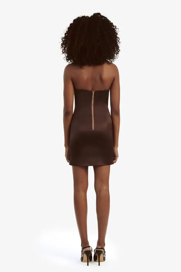 Women Bardot Party Dresses Eleni Satin Mini Dress In Chocolate Chocolate Women Bardot Party Dresses Eleni Satin Mini Dress In Chocolate Chocolate