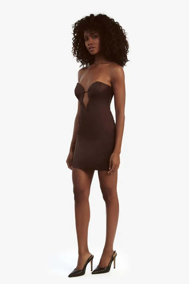 Women Bardot Party Dresses Eleni Satin Mini Dress In Chocolate Chocolate Women Bardot Party Dresses Eleni Satin Mini Dress In Chocolate Chocolate