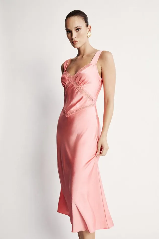Women Bardot Party Dresses Emory Satin Slip Dress In Pink Pink