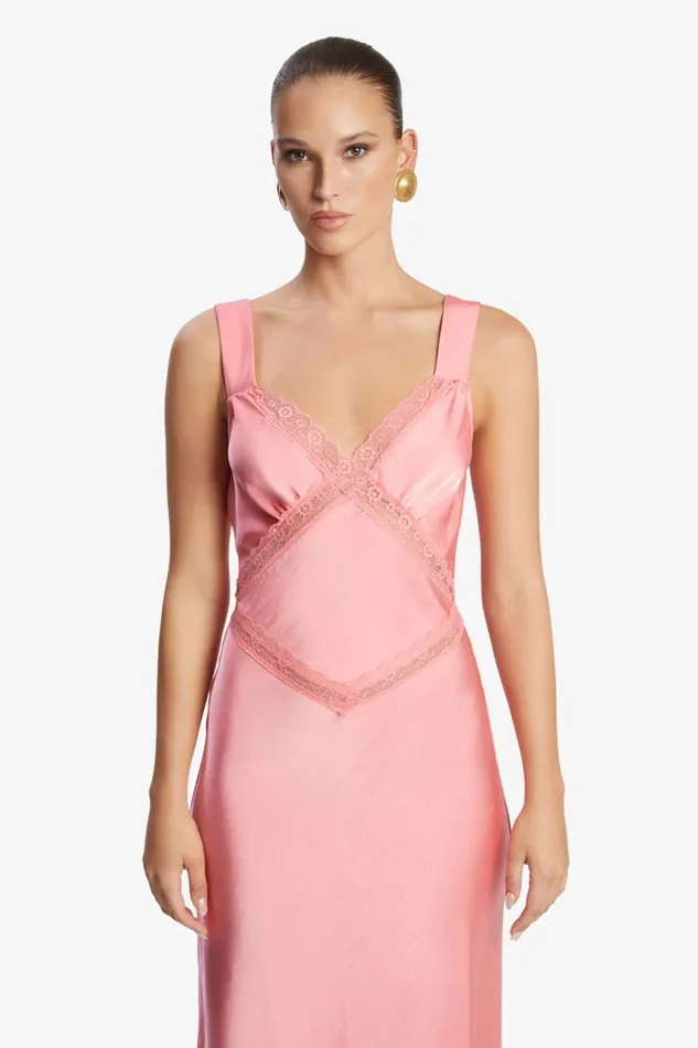 Women Bardot Party Dresses Emory Satin Slip Dress In Pink Pink Women Bardot Party Dresses Emory Satin Slip Dress In Pink Pink