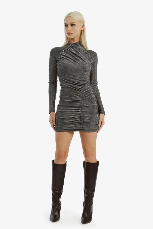 Women Bardot Party Dresses Evalina Lurex Mini Dress In Silver Lurex Silver Lurex Women Bardot Party Dresses Evalina Lurex Mini Dress In Silver Lurex Silver Lurex