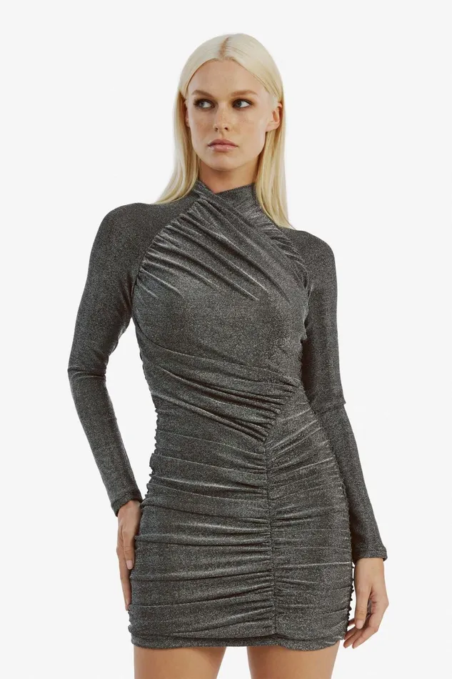 Women Bardot Party Dresses Evalina Lurex Mini Dress In Silver Lurex Silver Lurex Women Bardot Party Dresses Evalina Lurex Mini Dress In Silver Lurex Silver Lurex